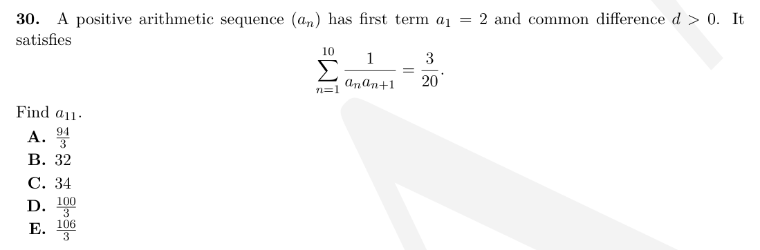 TMUA Arithmetic sequences & series question