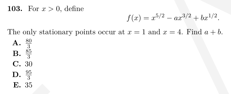 TMUA Stationary points & optimisation question