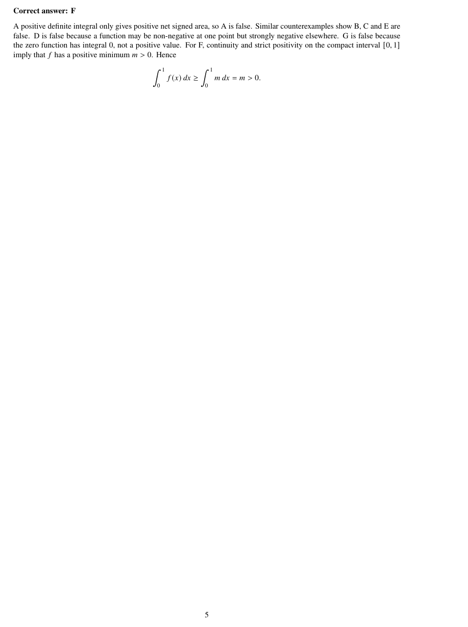 Worked solution for Statements about definite integrals