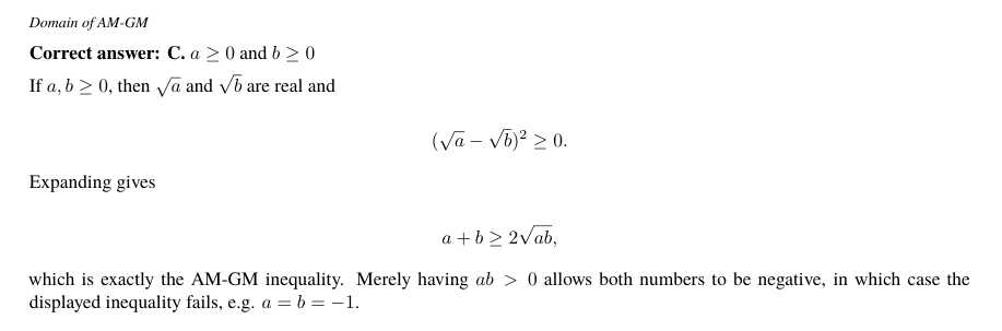 Worked solution for Domain of AM-GM