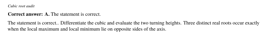 Worked solution for Cubic root audit
